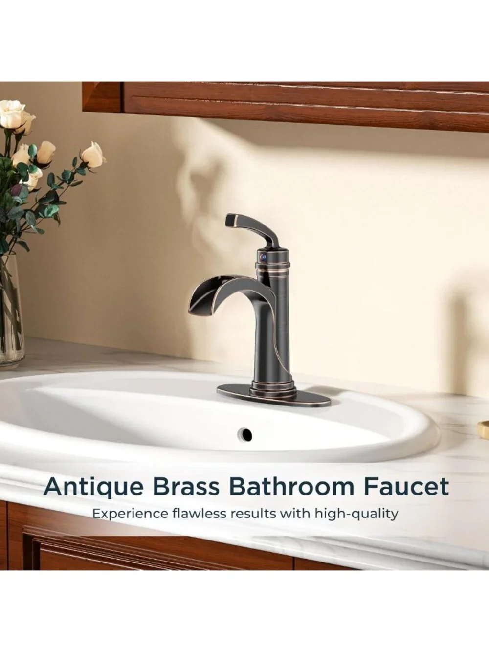 Elegant Antique Waterfall Bathroom Sink Faucet - Single Handle, 1 Hole, Bronze
